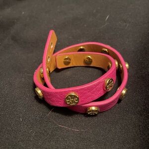 Tory Burch hot pink leather wrap bracelet. Never been worn